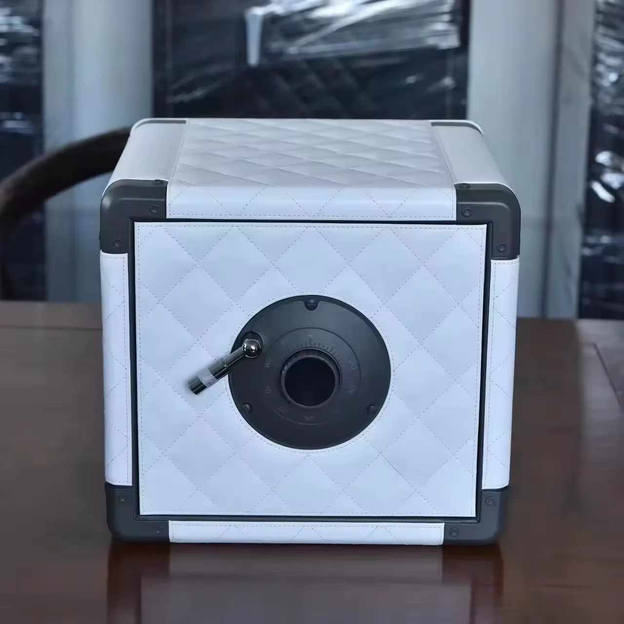 

IBBETON 4 Slots Luxury Leather Mini Watch Winder Safe Box Orange Black Watch Storage Box Touch Screen With Atmosphere Lamp