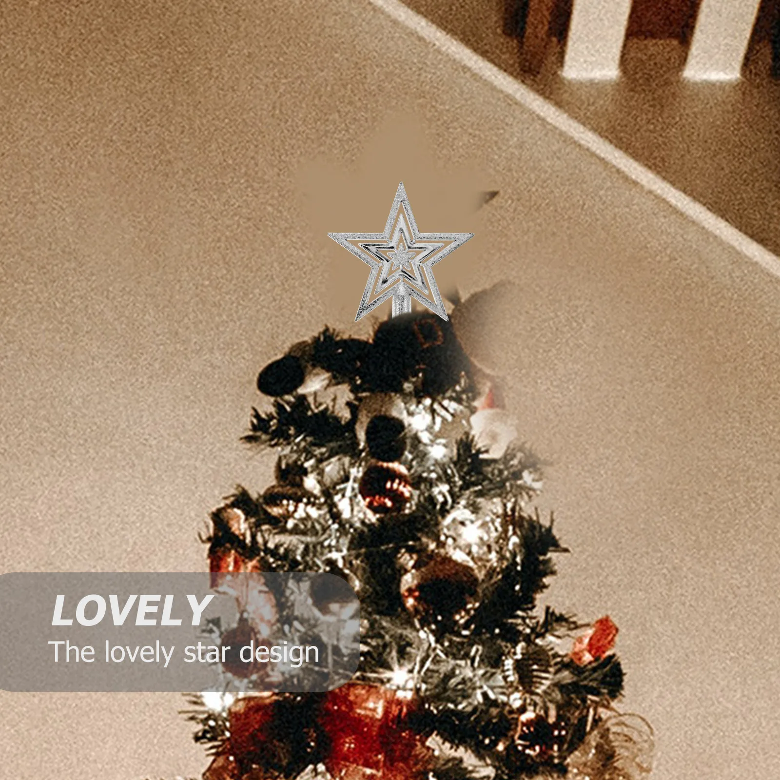

Five Ornament 10Cm Silver Christmas Tree Topper Star Lightweight Festive Decoration Lovely Crafted