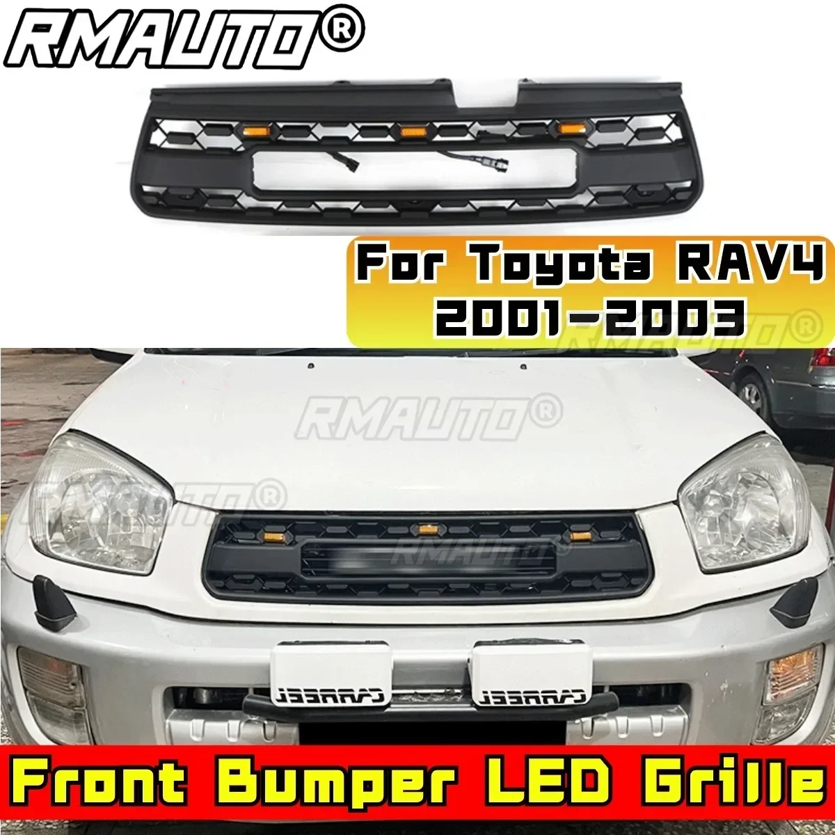 Bumper Grill For Toyota RAV4 2001-2003 Car Front Bumper Racing Grille Body Kit ABS Plastic Front Bumper Grille Car Accessories