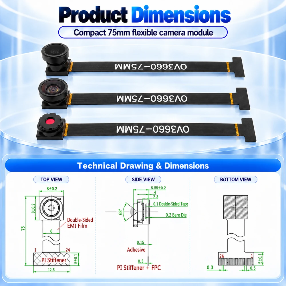 Verbessertes OV3660 Kameramodul für ESP32 CAM ESP32 S3 Entwicklungsboard 68 120 160 Grad Anti-Interferenz RGB HD 3MP DVP 24PIN – Detail 4