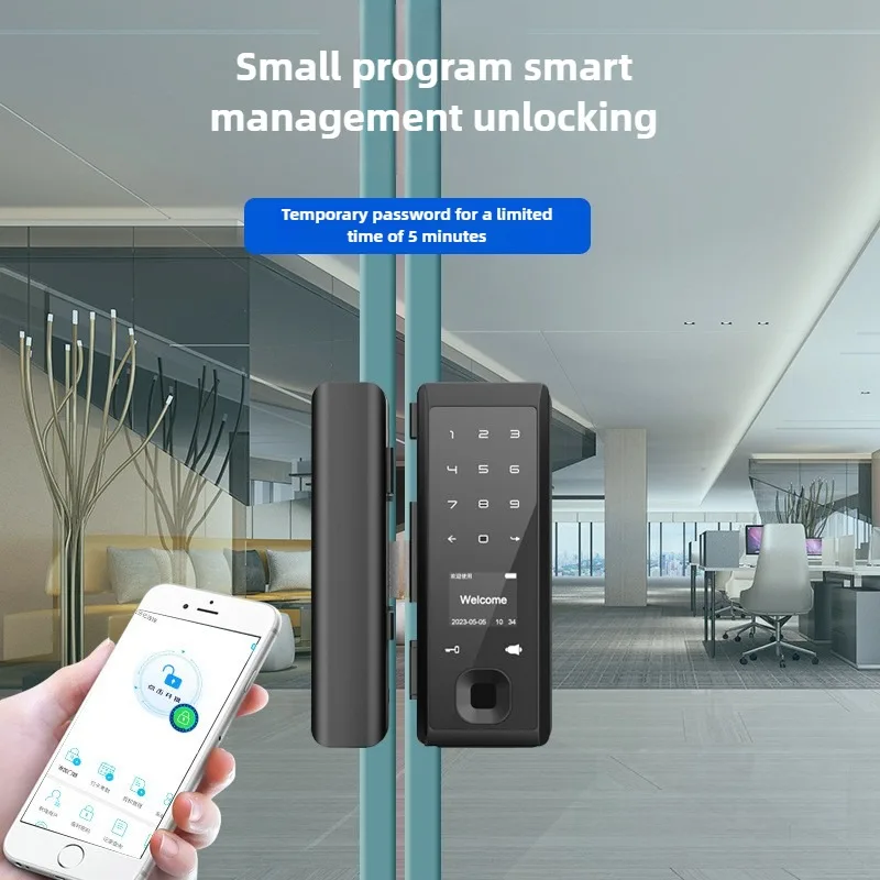 WIFI Smart Door Lock Fingerprint Password Card NFC APP Key Unlock Electronic Lock Frameless/Frame Glass Push Sliding Door