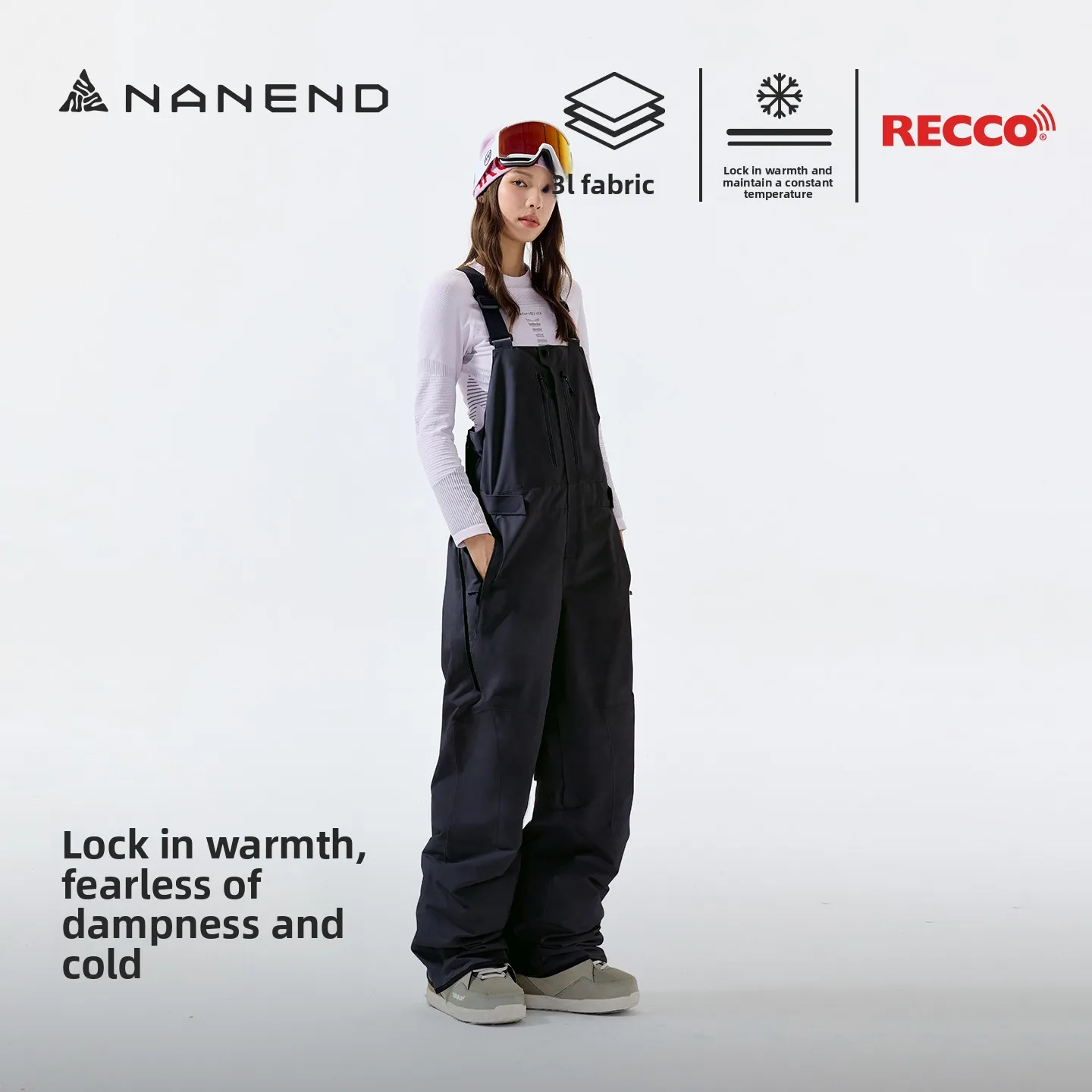 

NANEND new ski overalls men's and women's single and double board 3L waterproof outdoor black professional ski pants