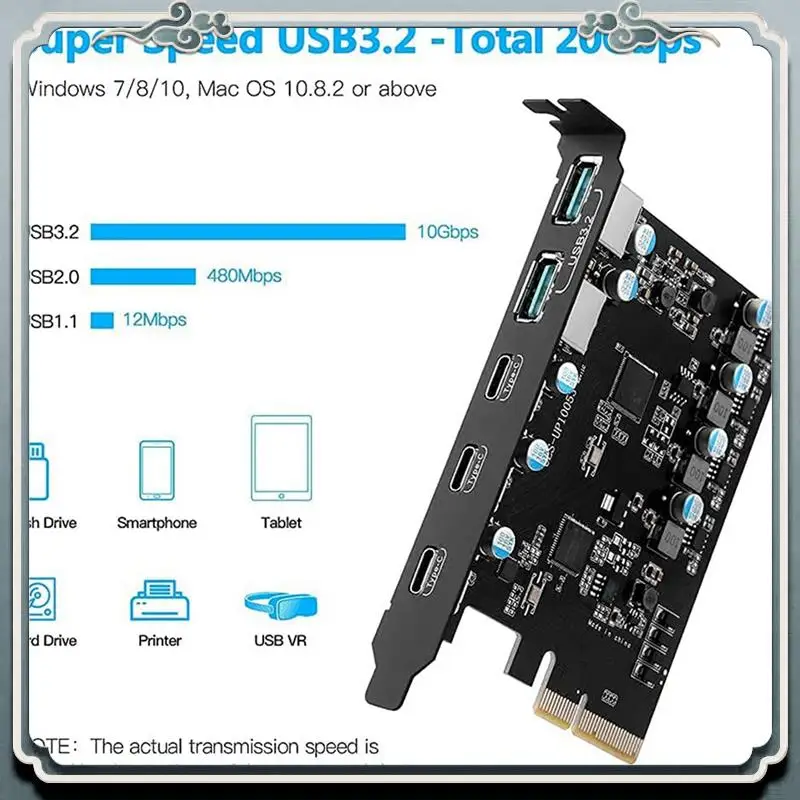 Premium 3X Pcie To USB 3.2 Gen 2 Adapter Card PCI Express Expansion Card PCI-E Add-On Cards Riser For PC Windows 10/8/7 And MAC