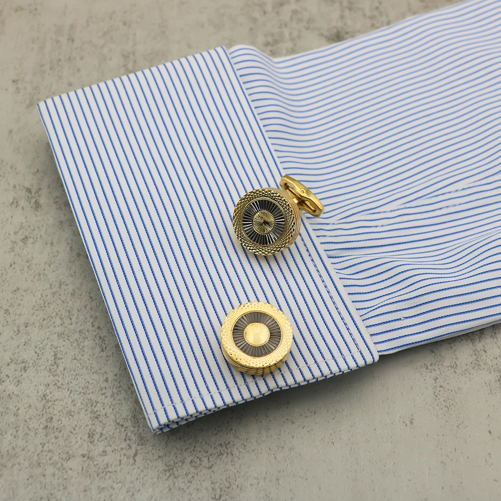 High Quality Brass Material French Shirt Cufflinks Light Luxury And Elegant Double-Layer Electroplated Contrasting Color Design