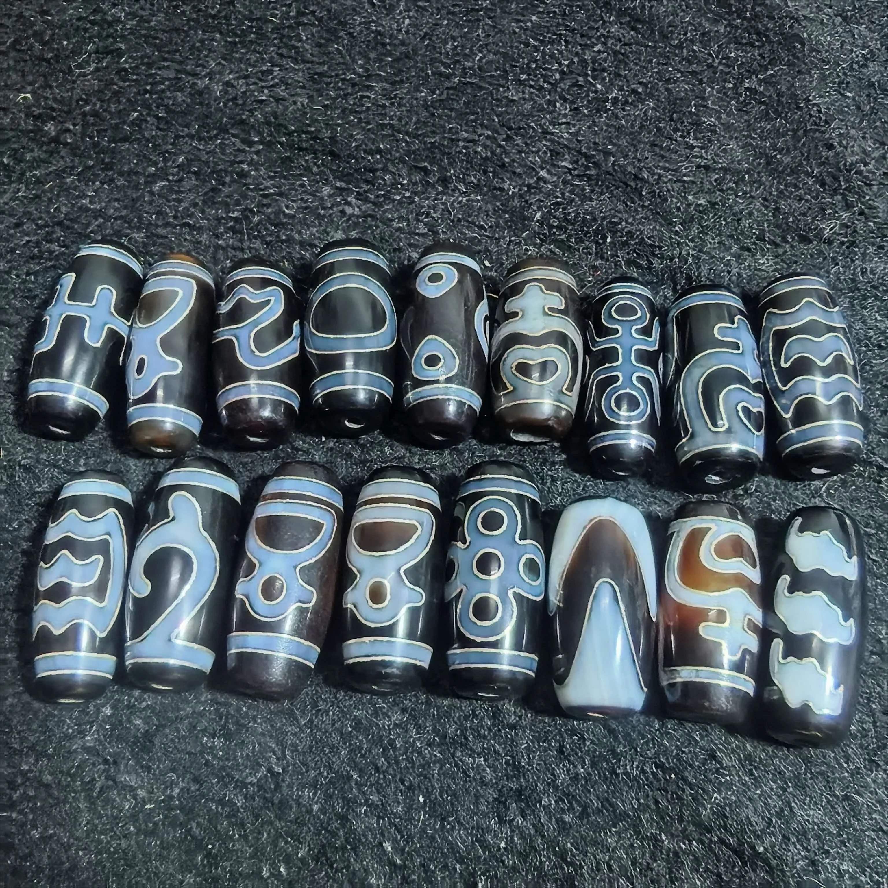 17pcs/lot Blue 28*13mm Enlaid Silver Tibetan Dzi Beads Natural Multiple Patterns Eye Amulet Beads for DIY Bracelets Necklaces