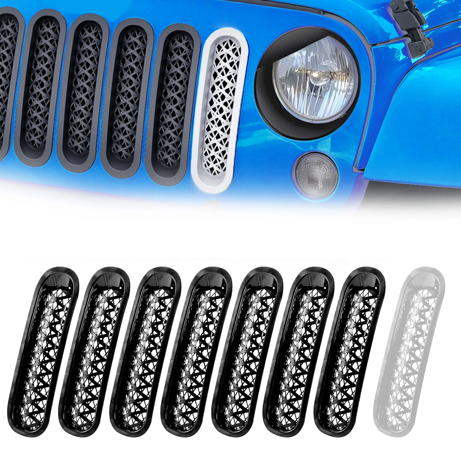 

8 шт. сетчатые вставки для передней решетки, накладка на решетку для 2007 2008 2009 2010 2011 2012 2013 2014 2015 Jeep Wrangler JK Unlimited