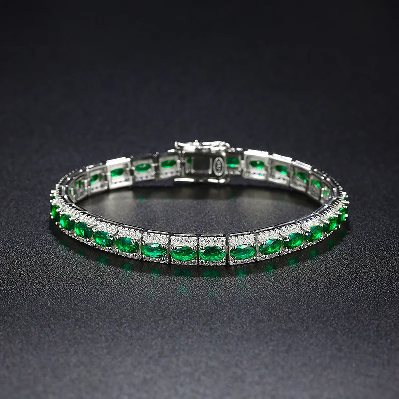 

18K Real Platinum PT950 green spinel diamond bracelet Sen Instagram niche design simple single row full of diamond light luxury