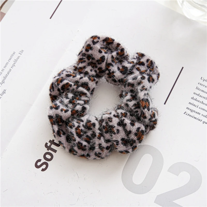 Retro Autumn Winter Leopard Print Scrunchies Hair Ties Coffee Pink Grey Rubber Band Exaggerated Hair Accessories for Women Girls