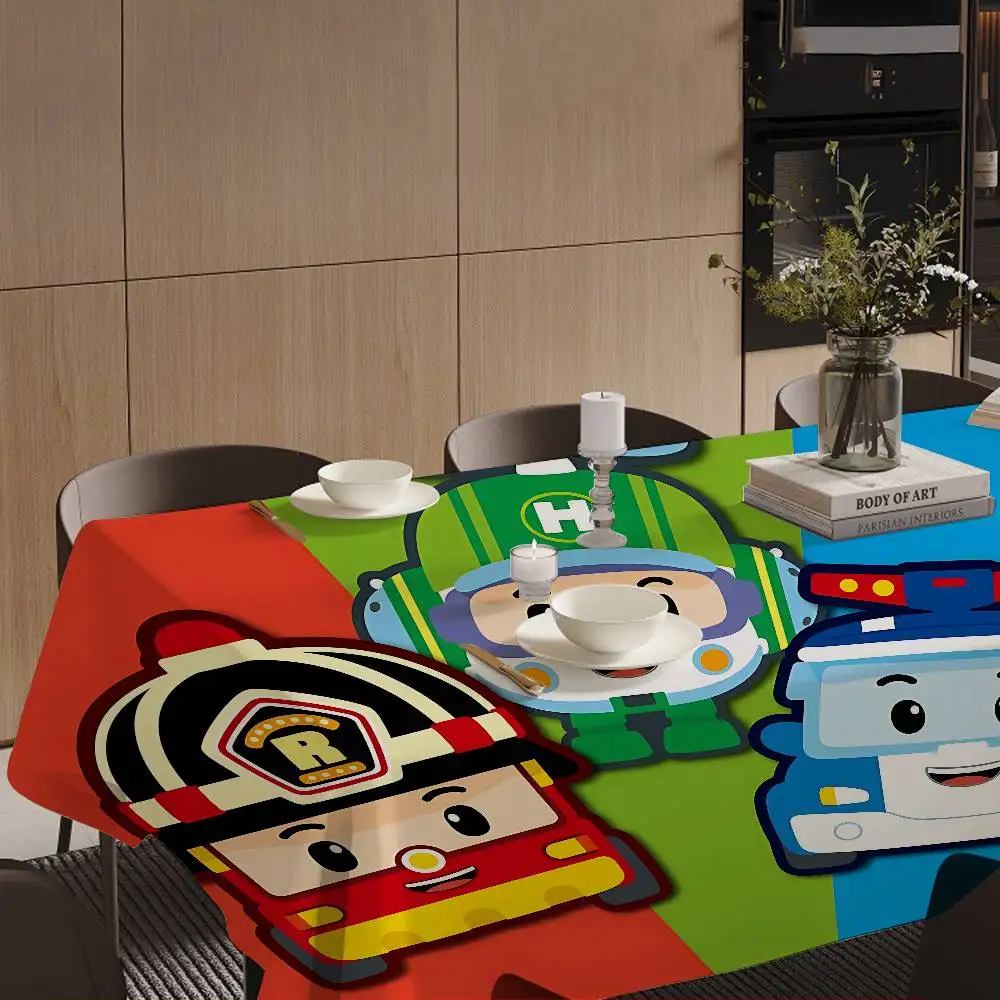 Robocar P-Polis شعار مفرش طاولة مستطيلة وصمة عار مفرش المائدة Oilcloth رف ميسا كتيمة مفرش المائدة الديكور