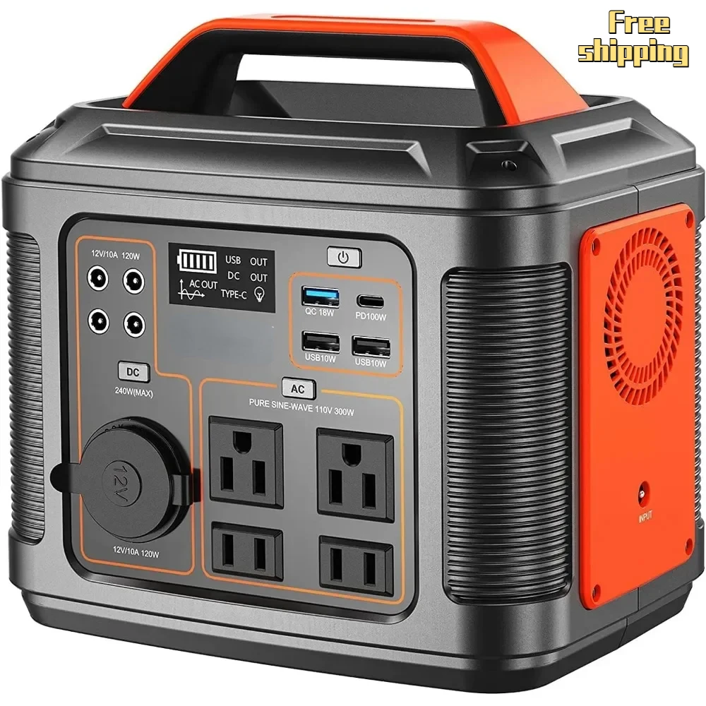 Portable Power Station 300W 296Wh Solar Generator 110V/220V AC Outlets/DC Ports for Home Outdoor Travel Camping Blackout Power