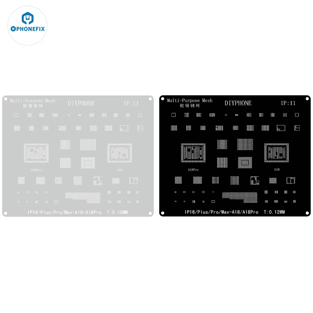 DIYPHONE BGA Reballing Stencil 0.12mm Pianta Rete in acciaio di stagno per iPhone 16 16Pro 16Pro 16Pro Max Schermo LCD IC Strumenti di riparazione