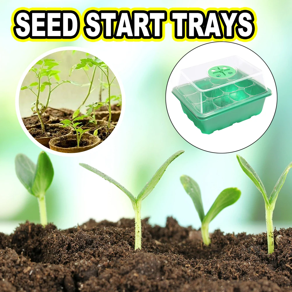 12 Holes Seed Starting Tray with Humidity Dome Plant Germination Starter Tray Mini Greenhouse Germination Tray for Plant Growing