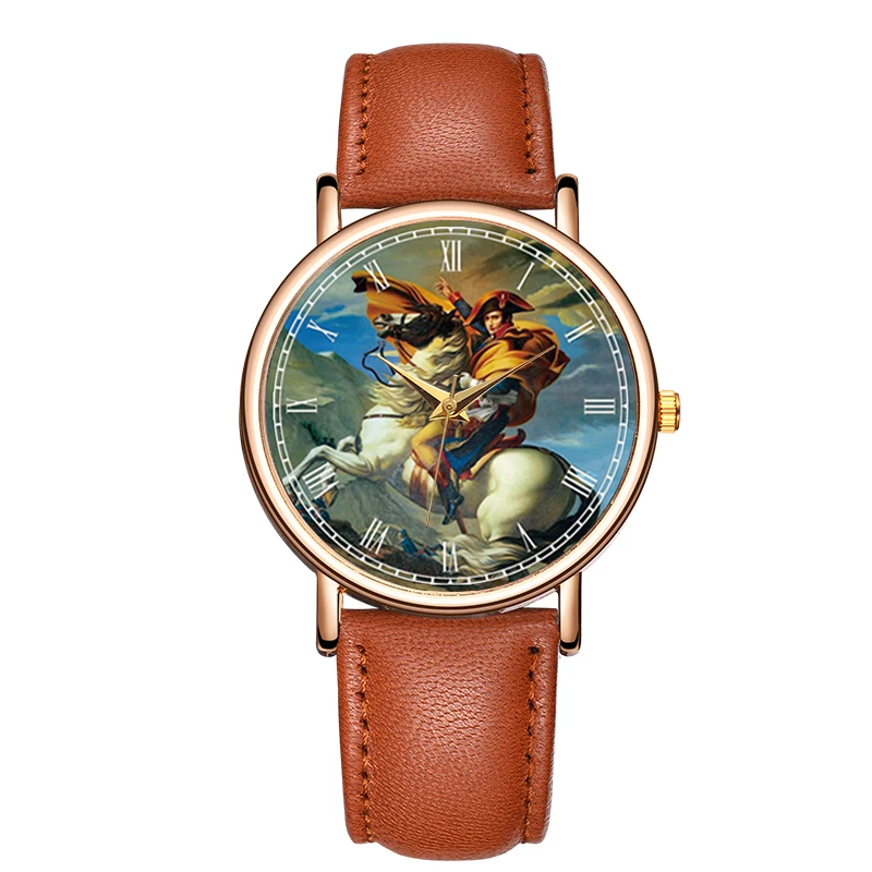 Cool Ladies Quartz Watch Art Oil Painting Wristwatches Brief Appearance Comfortable Band Wristwatch Waterproof Leather Watch