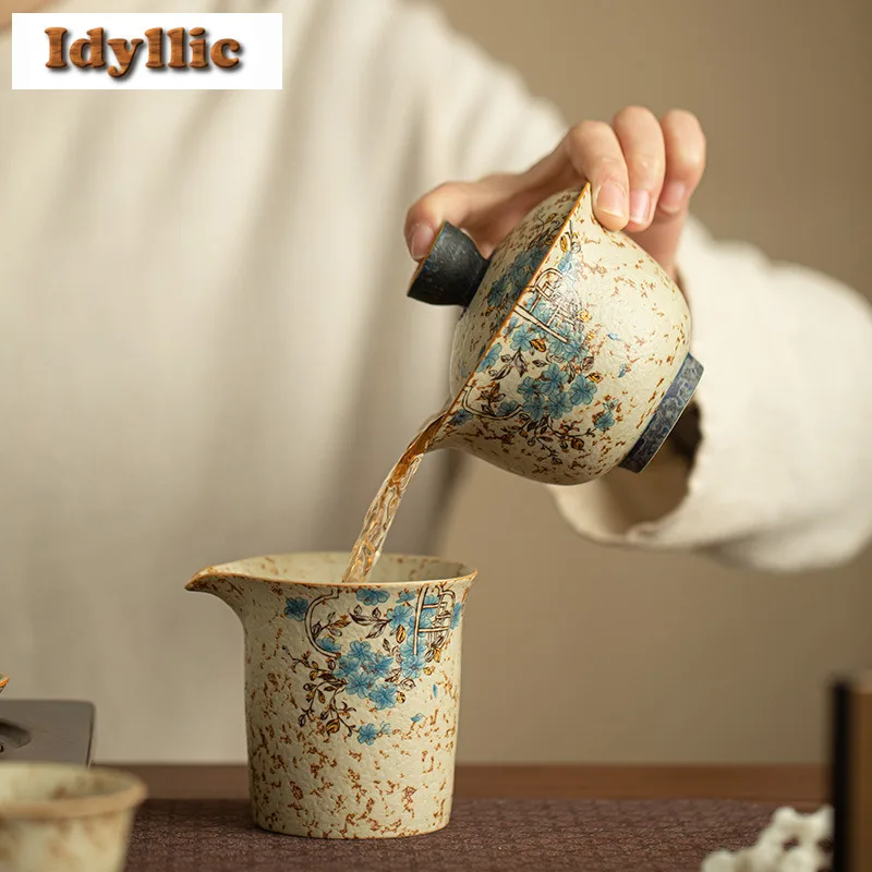 170 مللي تتبع الذهب الأزرق والأبيض النار الحجر الأحمر تحوم Gaiwan الفاخرة الشاي تورين وعاء الشاي مع غطاء عدة صانع الشاي غطاء السلطانية المقاهي #3