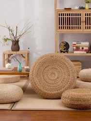 Straw futon tatami seat cushion Japanese-style thickened rattan home round seat cushion meditation mat straw stool