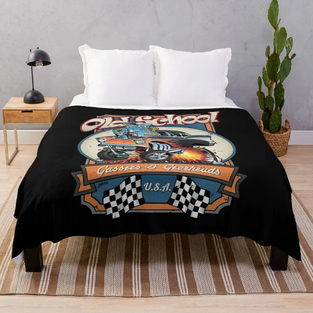 

Vintage Old School Gassers and Gearheads Car Cartoon Illustration Throw Blanket Flannel Fleece Soft Warm Throw Blanket