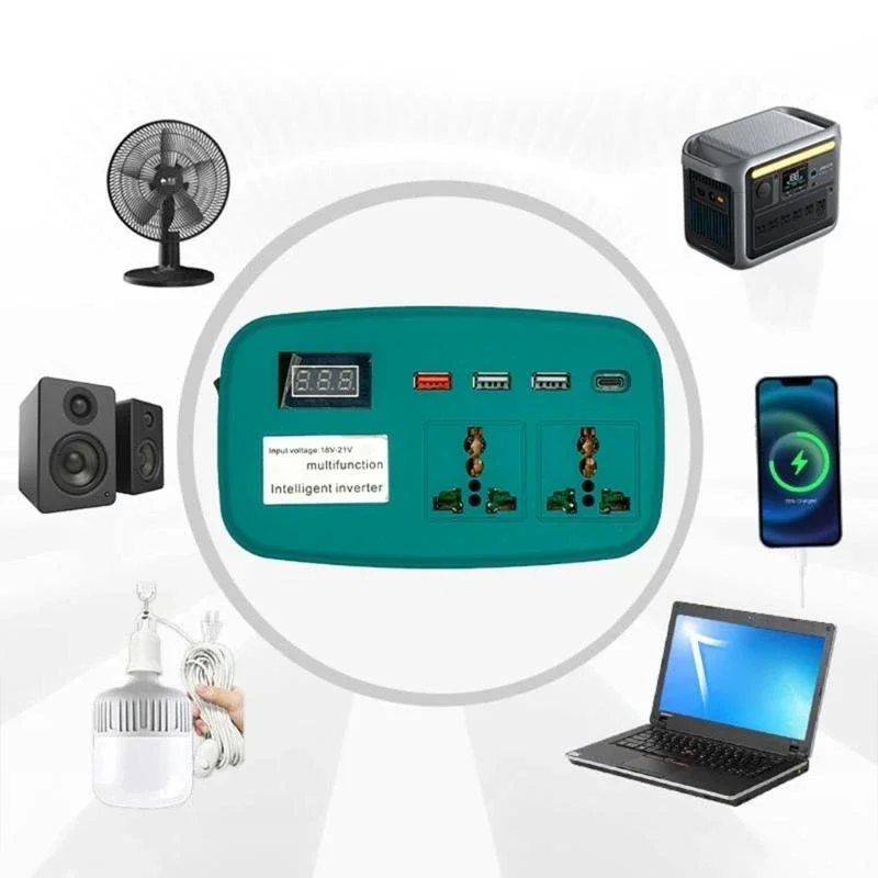 Inverter batteria da 100 W USB e Type C Convertitore potenza inverter intelligente 18V-21v 220 V con display voltmetro