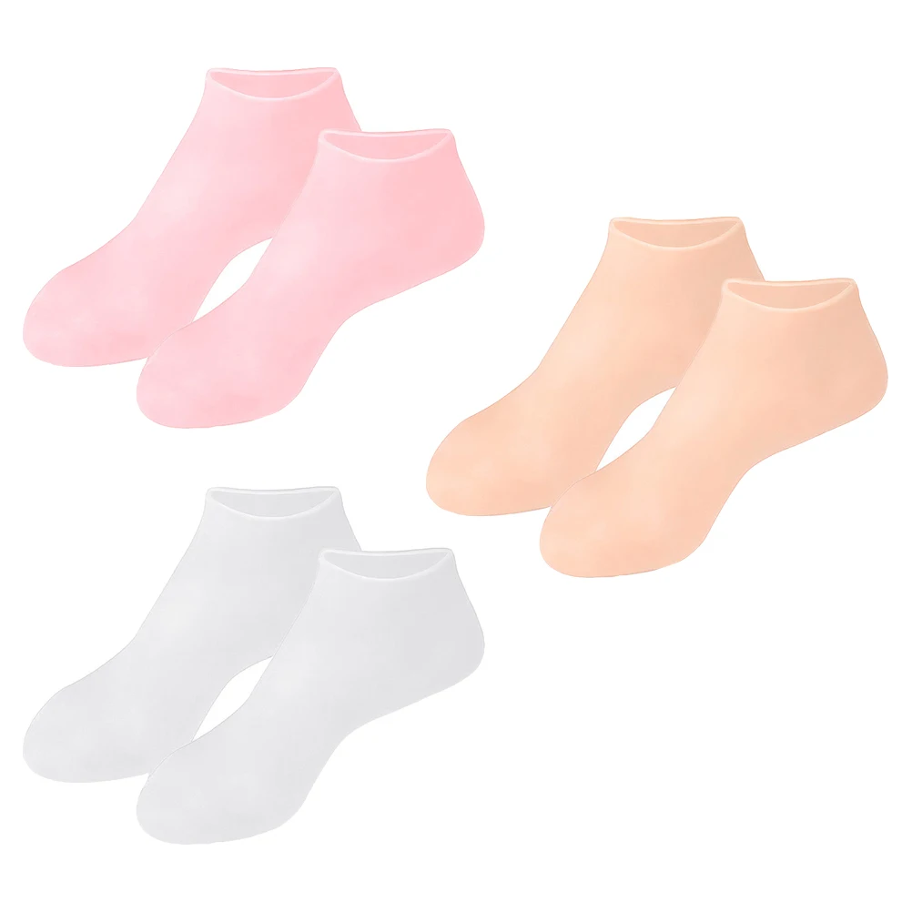 

3 Pairs Moisturizing Anti-cracking Socks M Size White Pink Beige Each Pair Dry Feet Exfoliation Women Foot Care