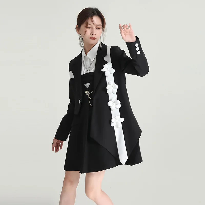 2024 Early autumn new design sense suit jacket female everything irregular thin flower small suit