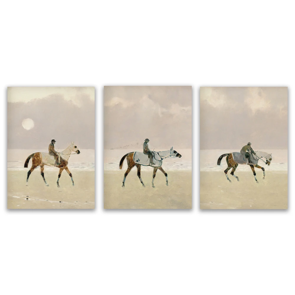 

Vintage Coastal equestrian print , neutral horse prints, Beach house decor
