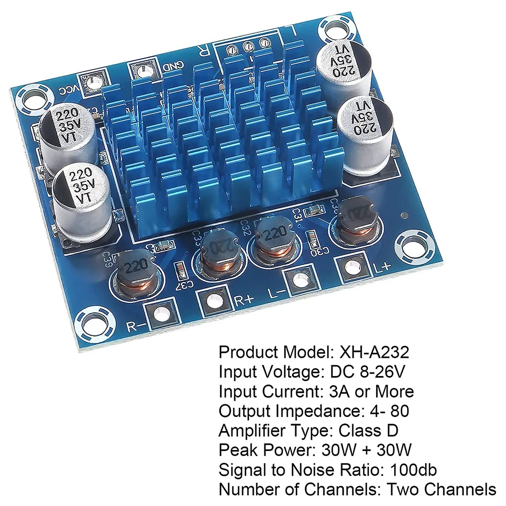 デジタルステレオオーディオアンプボード,5個,tpa3110,XH-A232, 30w,30w,2.0チャンネル,dc 8-26v,3a