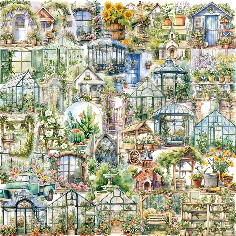 50PCS Flower Field Cottage Cartoon Stickers DIY Scrapbooking Guitar Snowboard Motorcycle Luggage PET Sticker