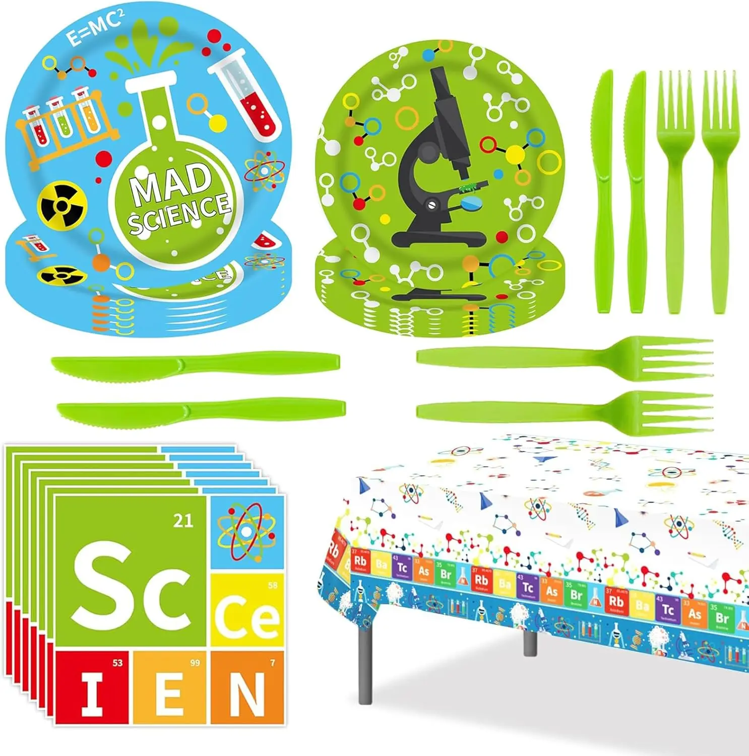 Science Birthday Party Supplies, Physical Chemical Experiments Themed Party Decorations, Tablecloth, Plates, Napkins, Tableware