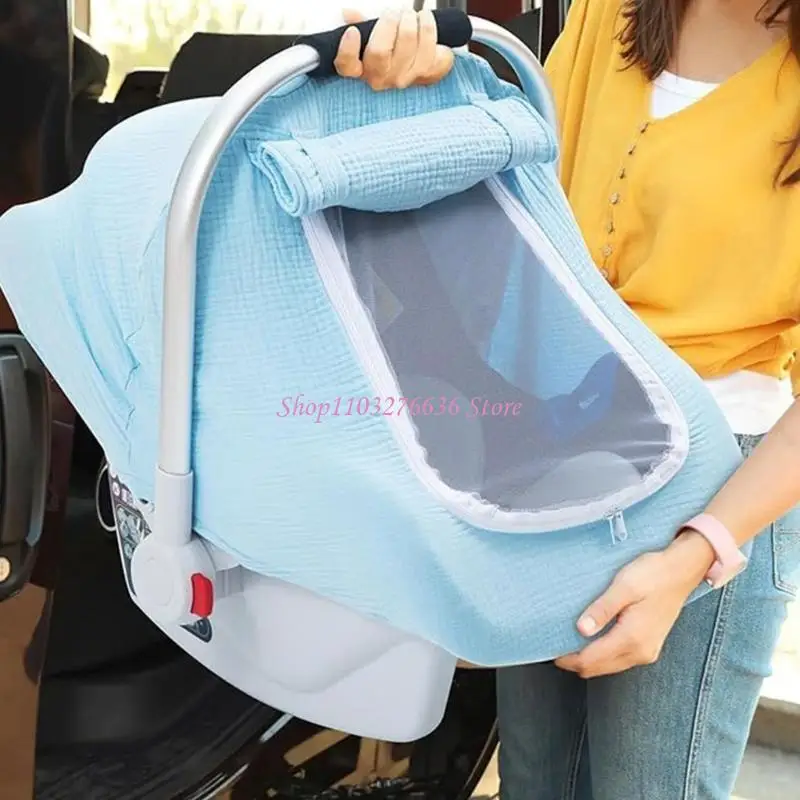 Infant Carseat Canopy with Breathable Window Baby Strollers Cover for Boys and Girls Windproof Basket Sunshade view 2