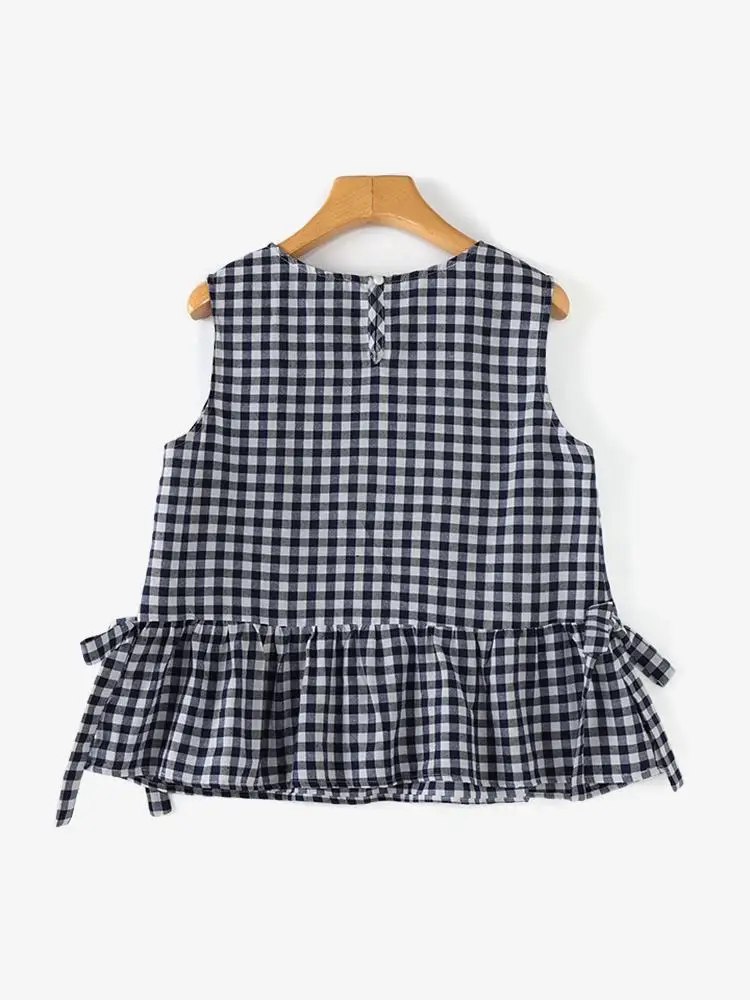 ZANZEA Fashion Checked Ruffled Hem Tanks Women Casual O Neck Sleeveless Lace-Up Tunic Tops 2024 Summer Holiday Shirts Blouses