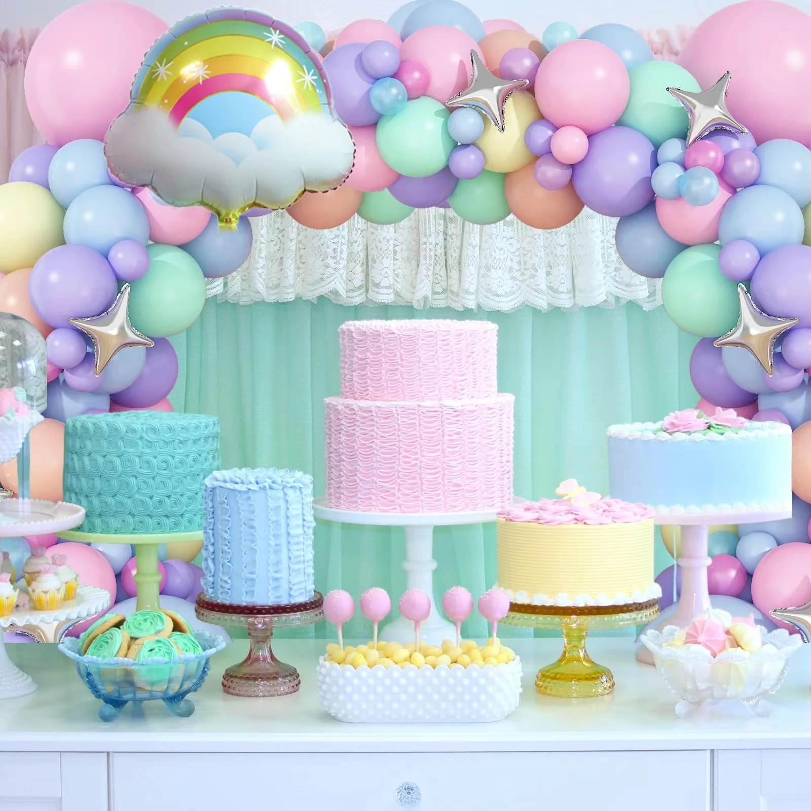 120pcs Macaron Colorful Unicorn Bow Foil Balloon Garland Arch Set, Girls Princess Birthday Baby Shower Wedding Party Decoration