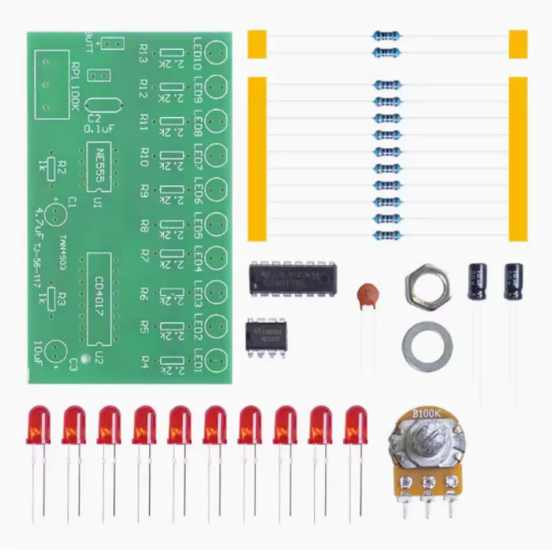 10-way NE555+CD4017 LED Water Lamp Welding Circuit Board DIY Kit Electronic Components Sets