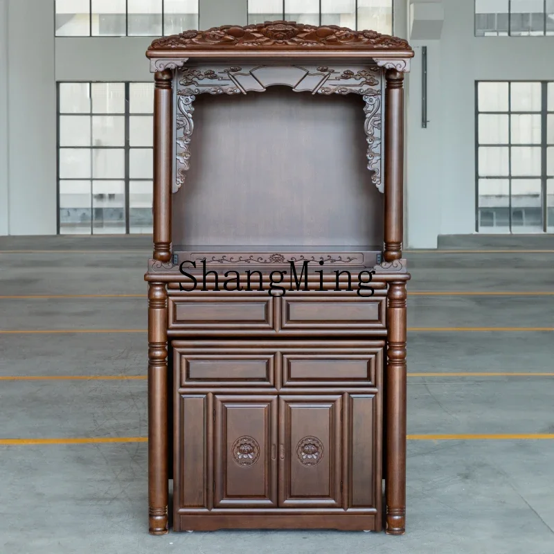 XMH Shrine Standing Cabinet Offering Table New Chinese Solid Wood Shrine Buddha Cabinet Bodhisattva God of Wealth Offering Table