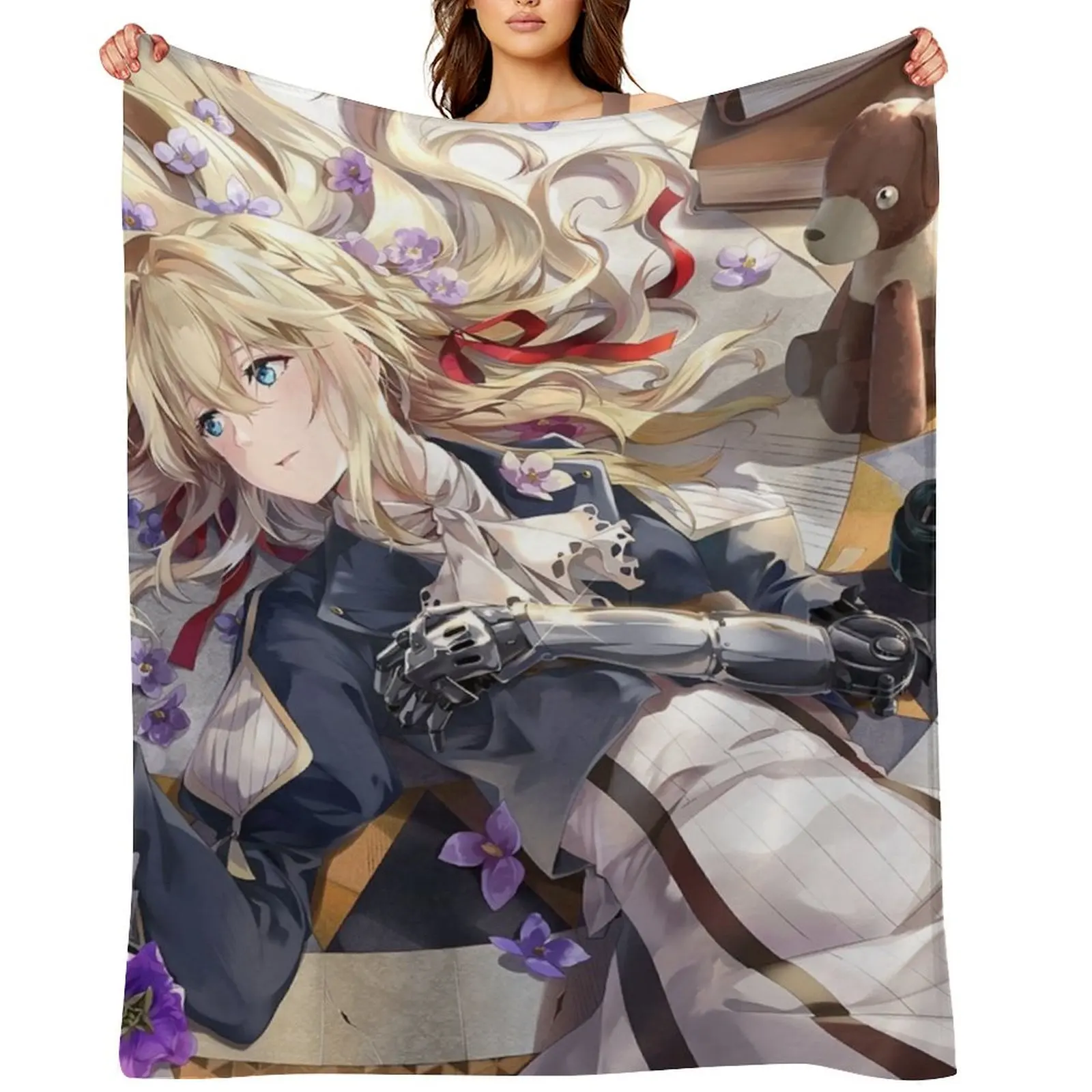 

Violet Evergarden 4 Throw Blanket Thin Cute Plaid Personalized Gift Flannel Blankets