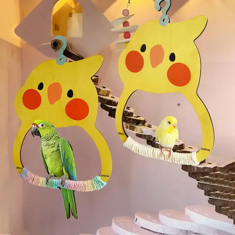 Cockatiel Swing Parakeets Cage Bird Swing Toy Wooden Perch Colorful Beak-Grinding Exerciser Habitat Decoration for Lovebird