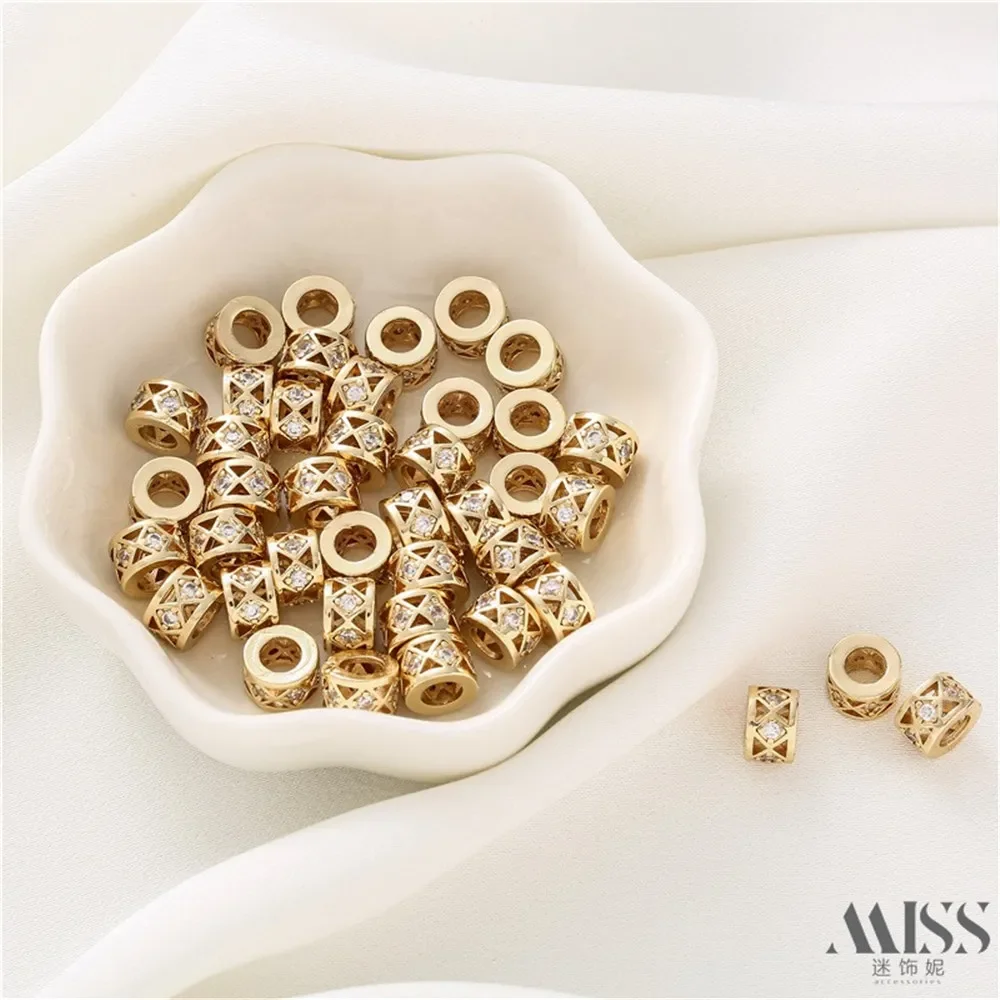 14K Gold Color Ladders Square Zircon Large Holes Bucket Loose Beads DIY Handmade Bracelets Necklaces Beaded Jewelry Accessories