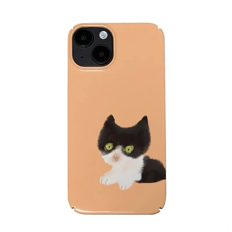 

Ins Korean Orange Black Cat Cartoon Case for IPHONE 17 16 ProMax 15 14 Plus 13 12 MINI 11 PRO 16Plus XR XS Acrylic Phone Cover