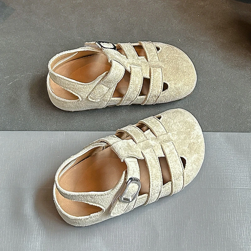 

Kids Fisherman Sandals Summer Suede Closed Toe Shoes Boys Girls Vintage Roman Sandals with Adjustable Buckle