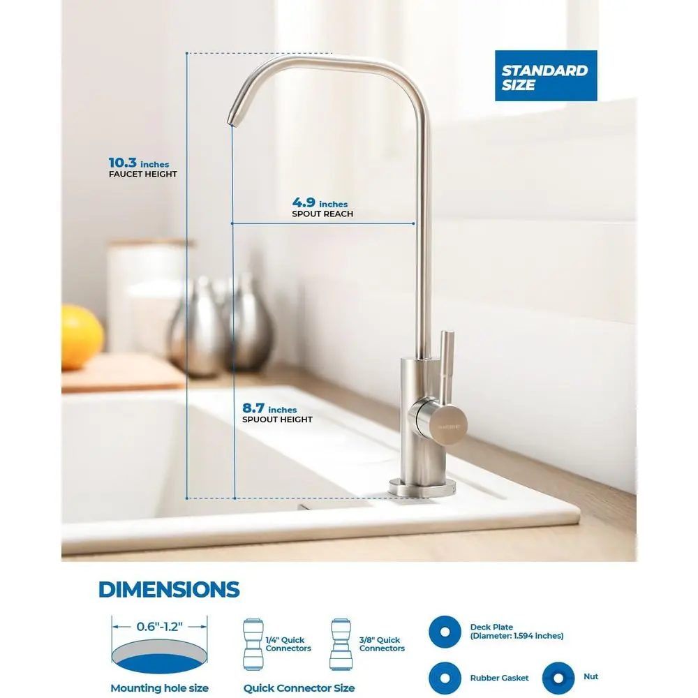 Lead-Free Brushed Nickel Reverse Osmosis Water Filter Faucet System