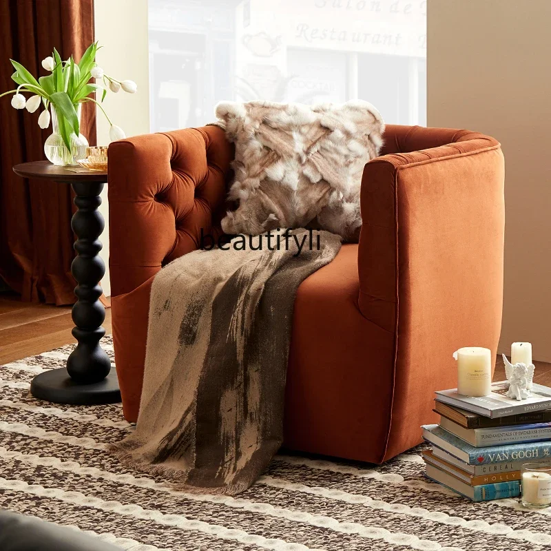 

French Retro Fabric Flannel Sofa Small Apartment Bedroom Living Room Balcony Couch Lazy Chair Negotiation Sofa