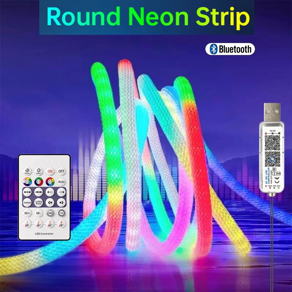 

RGB-IC DC5V 360 Round Reticulate Pattern Neon Strip Light Smart App Remote Control RGB Flexible Silicon Light Tape Room Decor