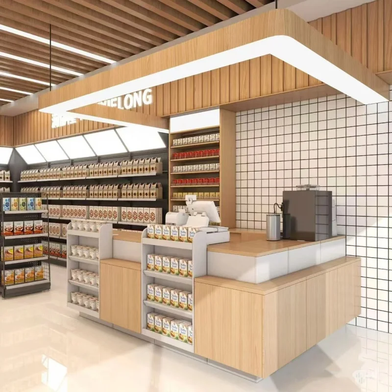 custom.Double-Sided Steel Gondola Shelving Units with LED Lighting Retail Display Racks Convenience Stores & Superma