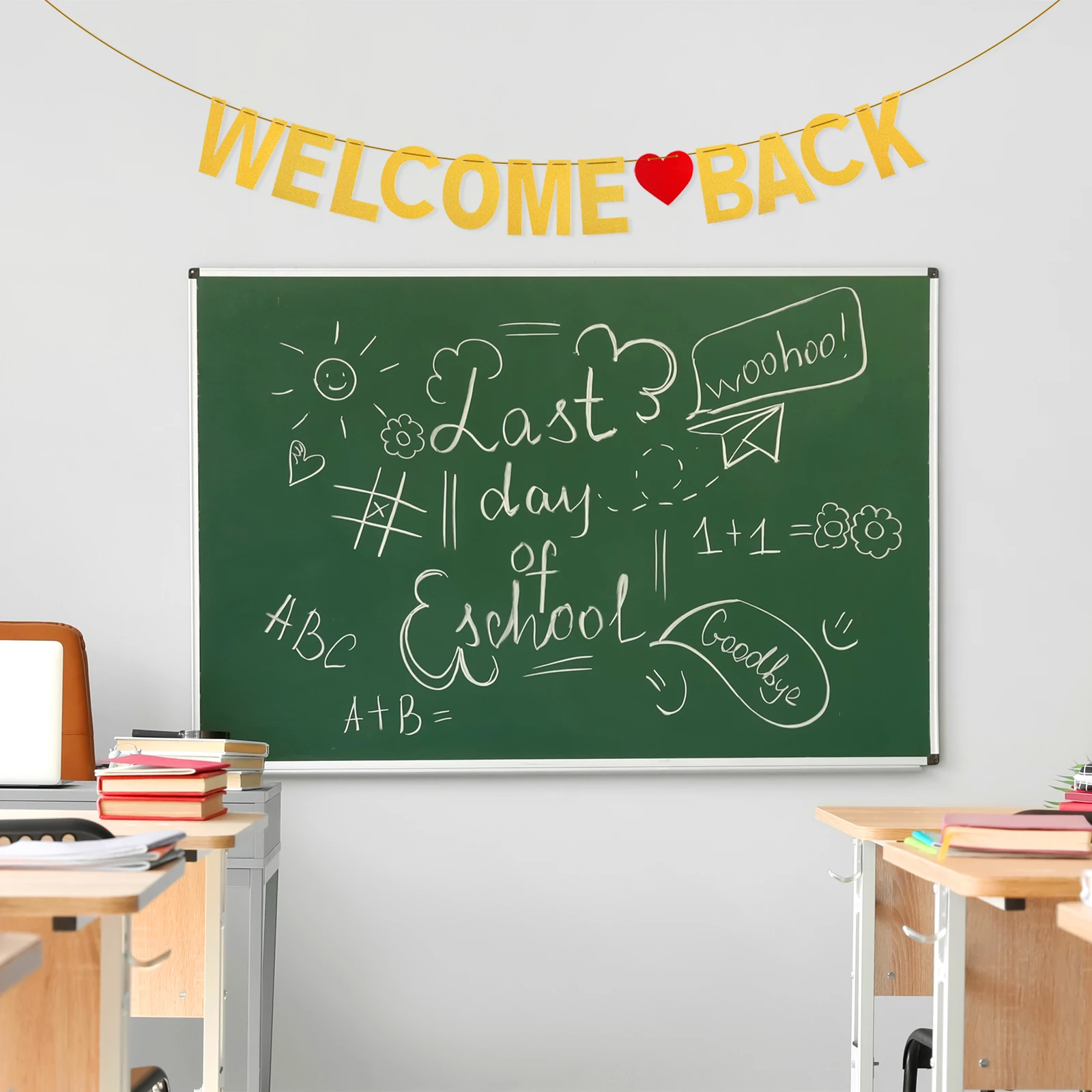 

Glitter Latte Welcome Classroom Banner Balloon Window Golden Decorations Office