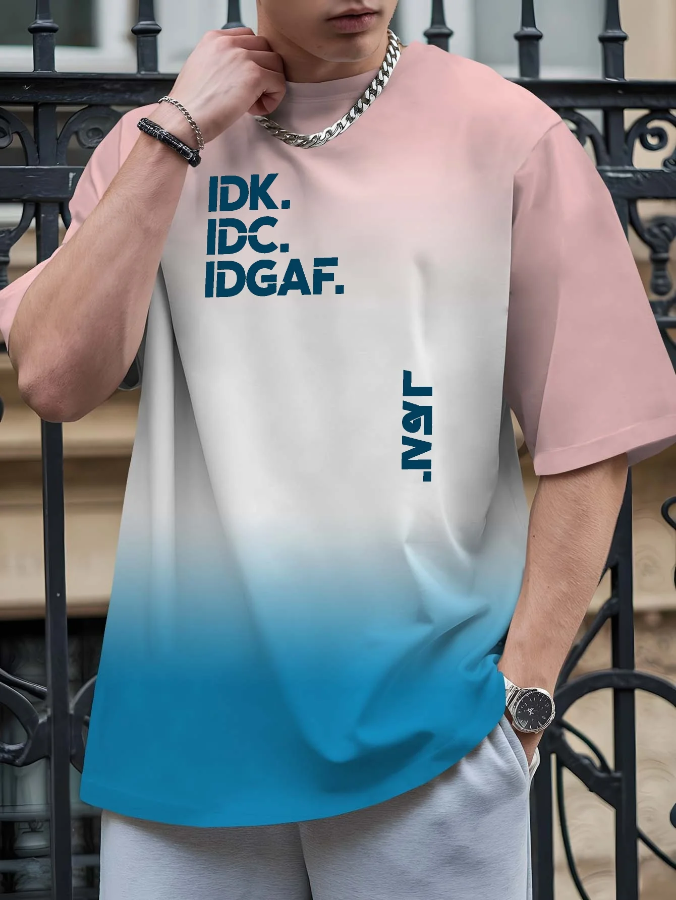 

3D Printed Gradient Letter Graphic Men's T-Shirt Fashion Creative Design Short Sleeve Tees Loose Casual O-Neck Quick Dry Clothes