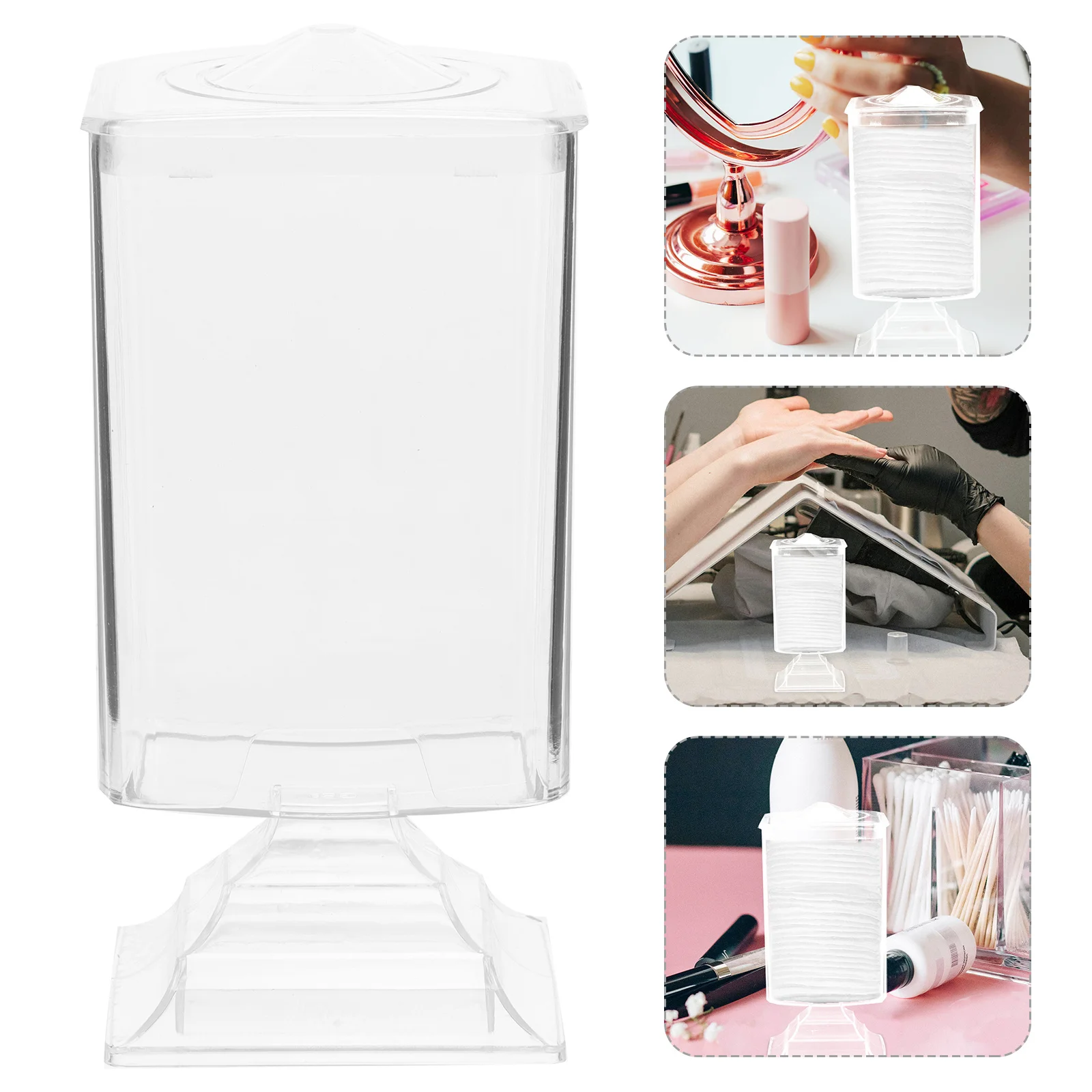 

Transparent Plastic Cotton Pad Organizer Lighthouse Design Dustproof Bottom Compact Vanity Bathroom Storage Container