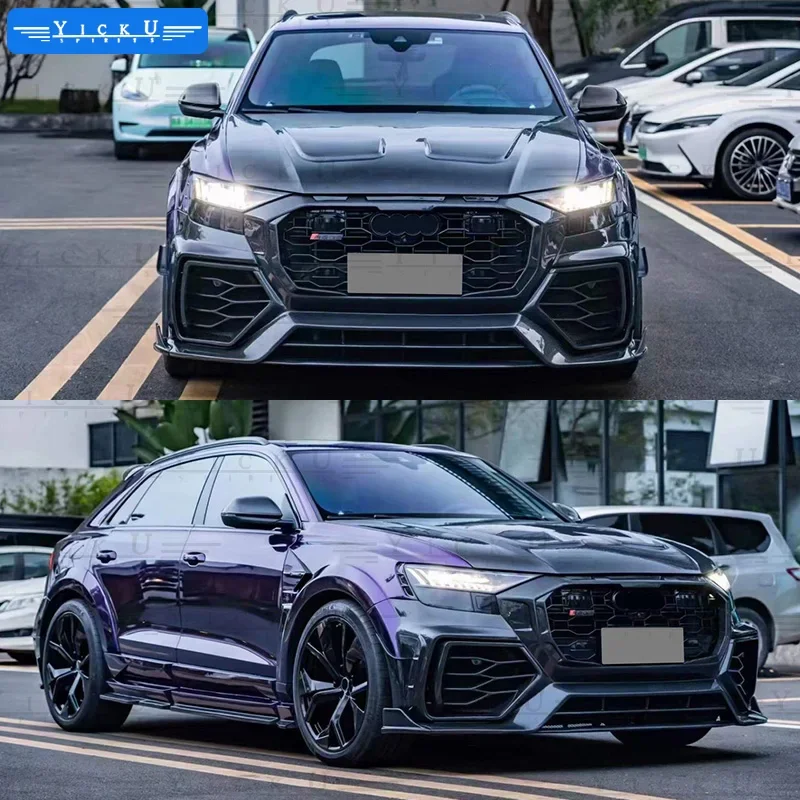 High quality MSY dual carbon fiber body kit with front bumper side skirts and rear lip spoiler suitable for Audi Q8/RS Q8