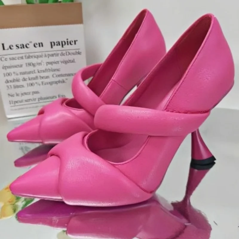

Strange Style Heels Shoes for Ladies Pointed Toes High Heels Sewing Lines Female Pumps Solid Front Strap Tacones Shallow Zapatos