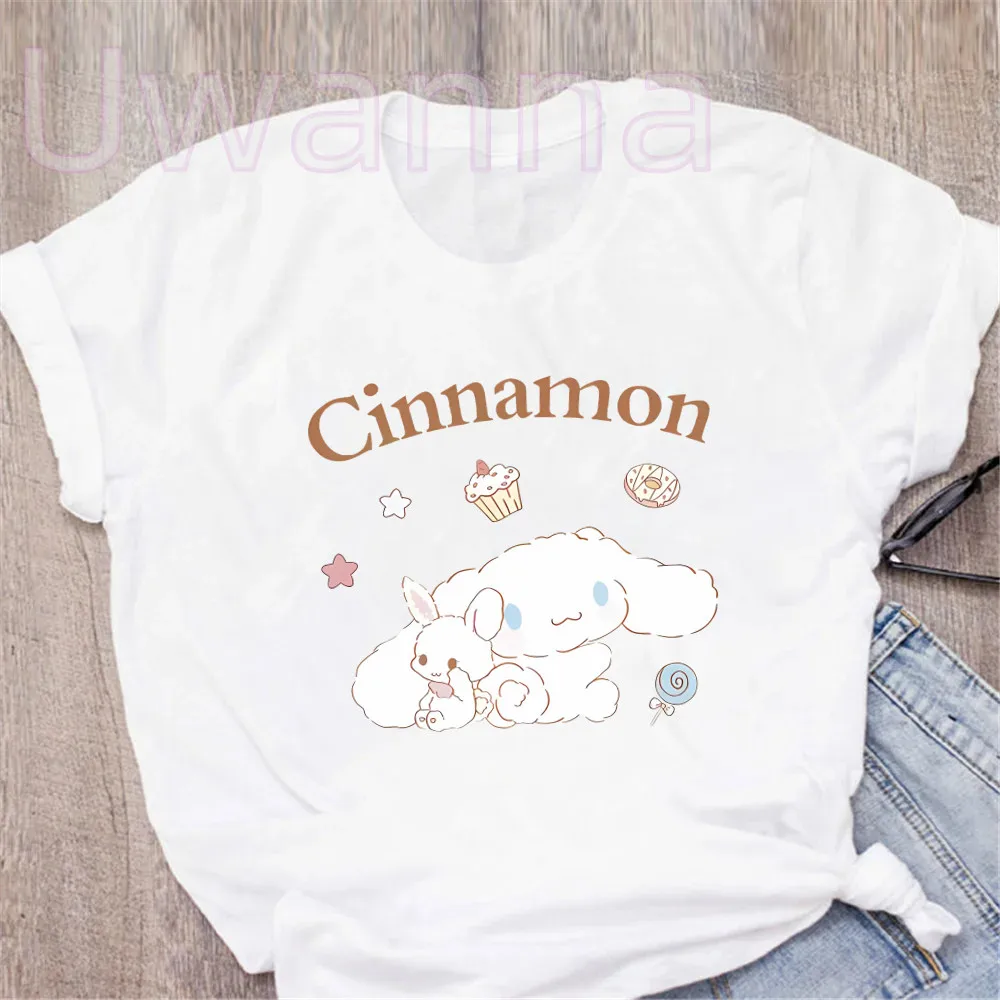 Cartoon Tops Graphic Cinnamoroll Printed T-shirt Kawaii Manga T-shirt Women Funny Female T-shirt Casual Short Sleeve Clothing