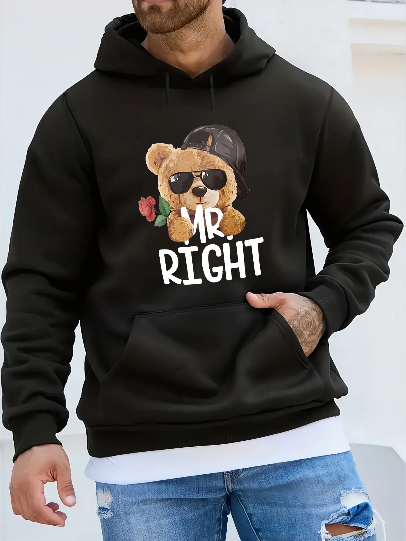 Cute Teddy Bear Print Hoodie, Cool Hoodies For Men, Men\'s Casual Graphic Design Pullover Hooded Sweatshirt With Kangaroo