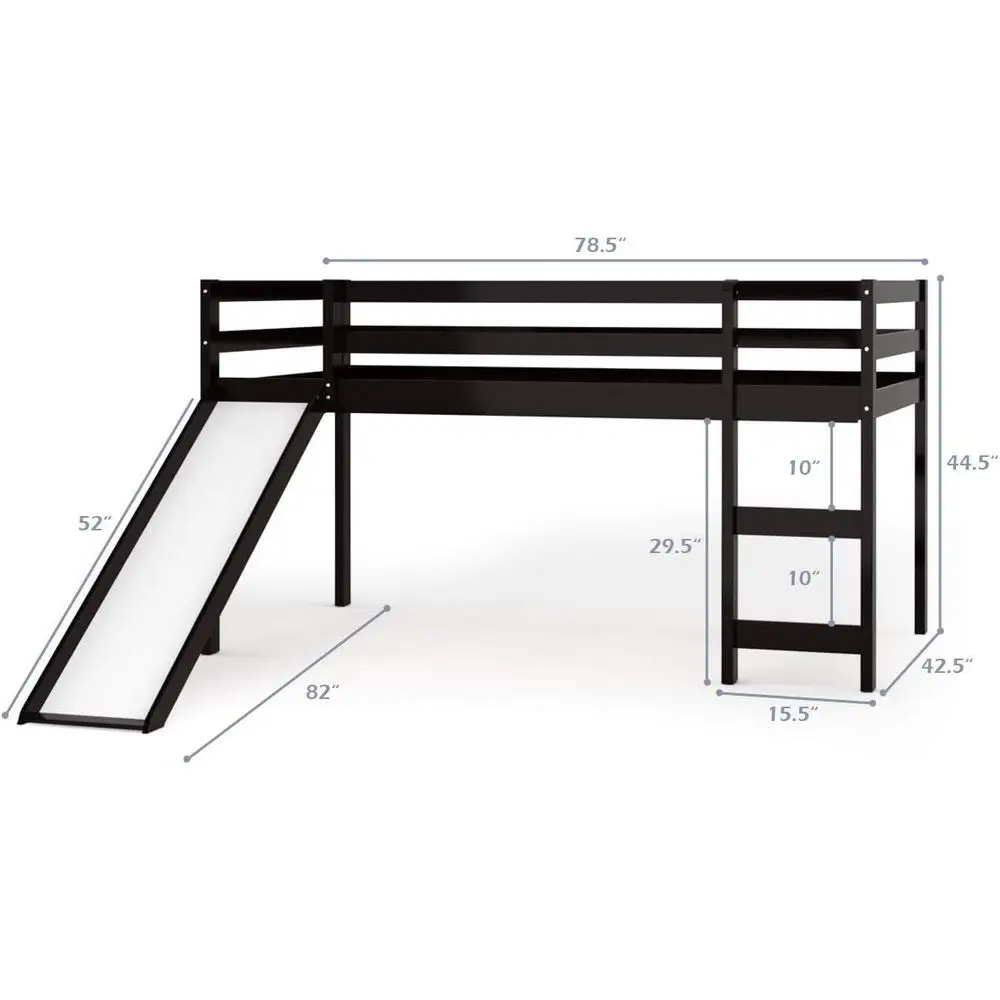 Twin Lot Bunk Bed, Solid Wood Kids Bed w/Slide, Built-in Ladder, Guard Rail & Storage Space, Low Bunk Bed e or Boys Girls Bedroo