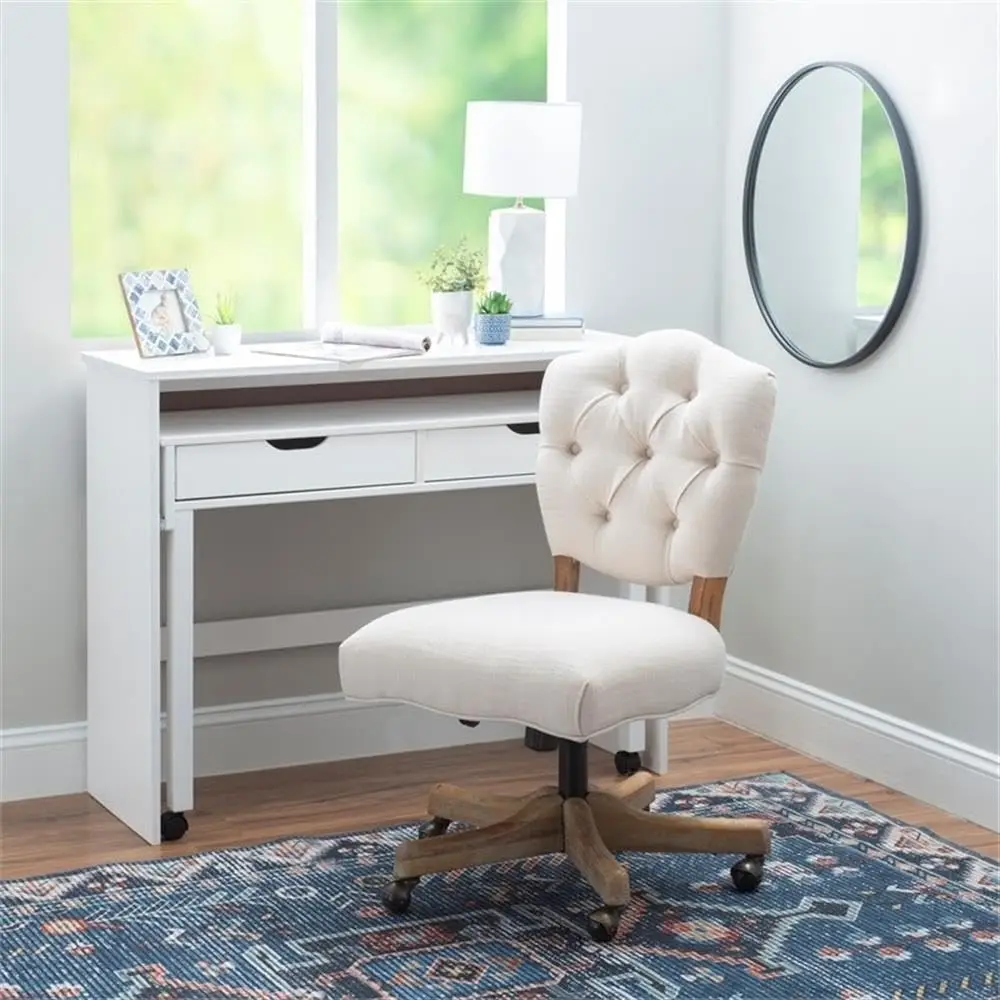 Transitional Fabric Tufted Swivel Office Chair In Beige